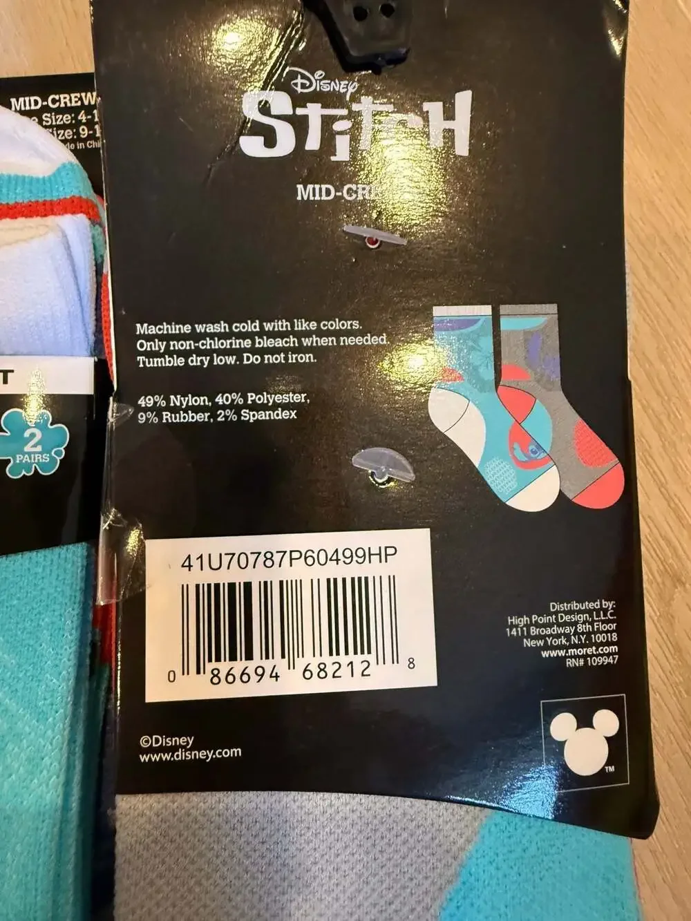 Disney Stitch Women's Mid-Crew Socks 2-Pair Pack Shoe Size 4-10